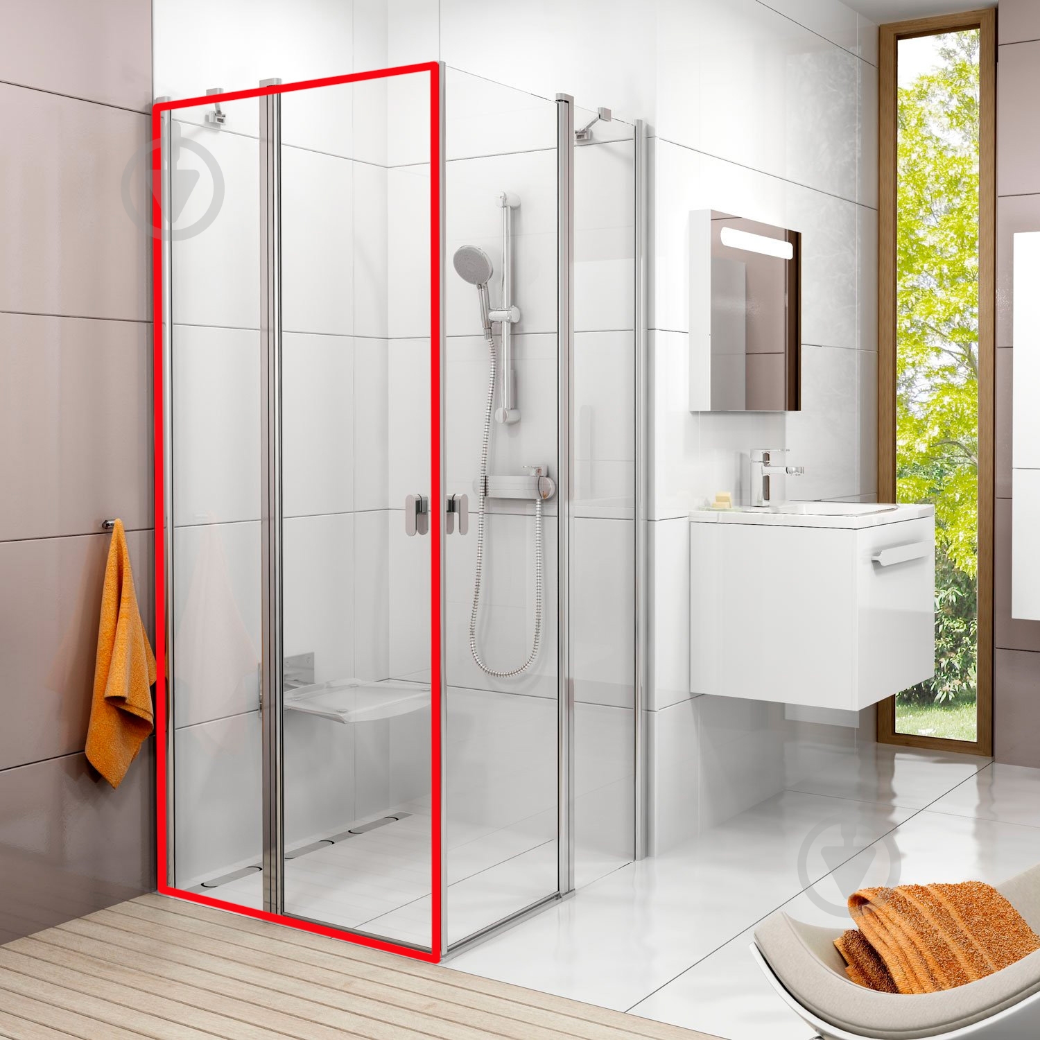 Стенка душевая Ravak CRV2-80 white TRANSPARENT - фото 1