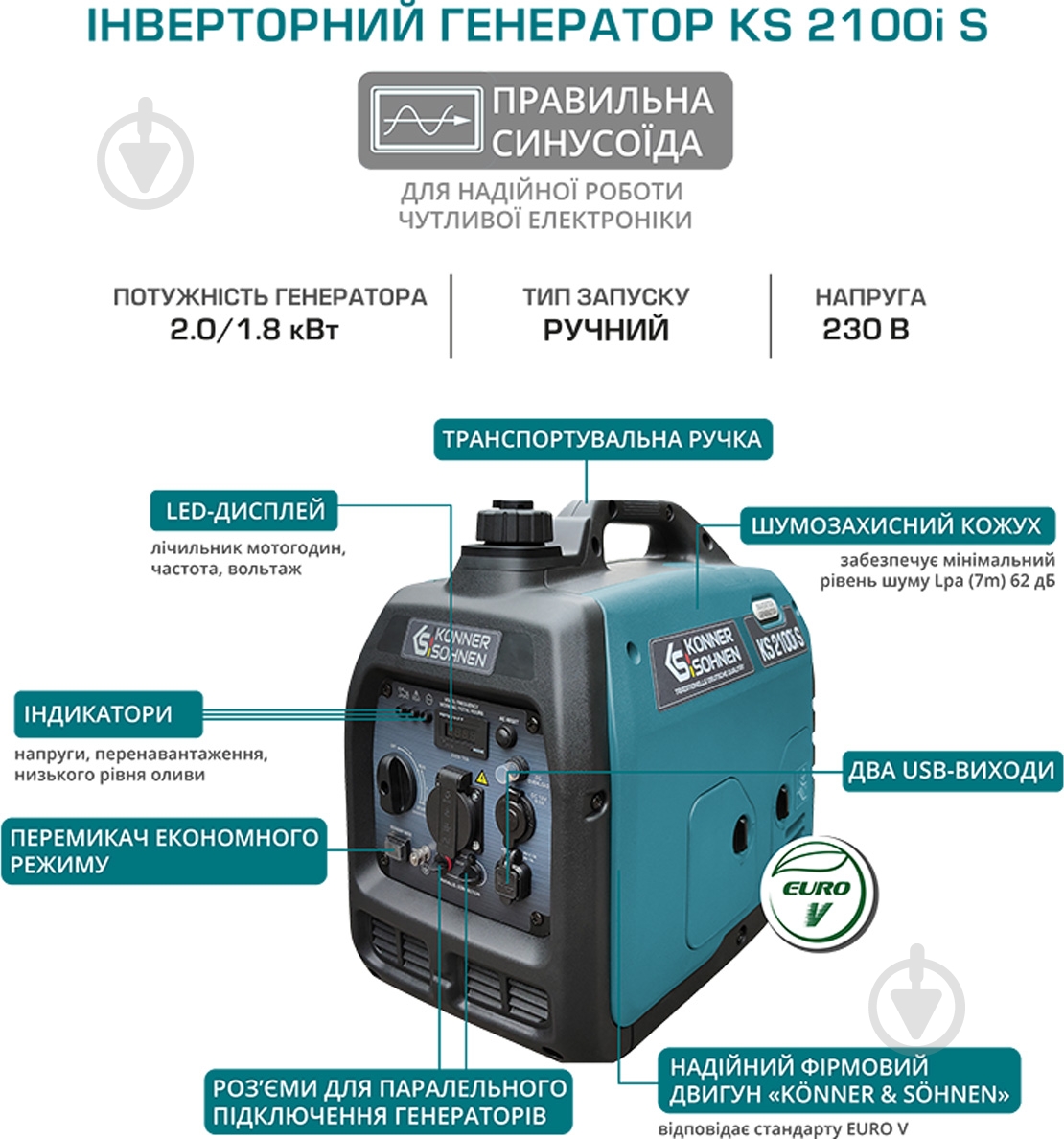 Генератор бензиновый Konner&Sohnen 1,8 кВт / 2 кВт 230 В KS 2100i S - фото 15 Генератор бензиновый Konner&Sohnen 1,8 кВт / 2 кВт 230 В KS 2100i S - фото 15
