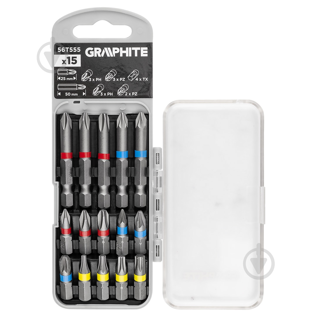 Набір біт GRAPHITE 15 шт. 56T555 - фото 1 Набір біт GRAPHITE 15 шт. 56T555 - фото 1
