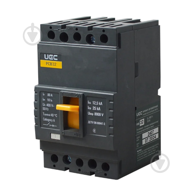 Автоматический выключатель UEC PCB32 3Р 80А 25кА MCCB-PCB-32-3-0080 - фото 1