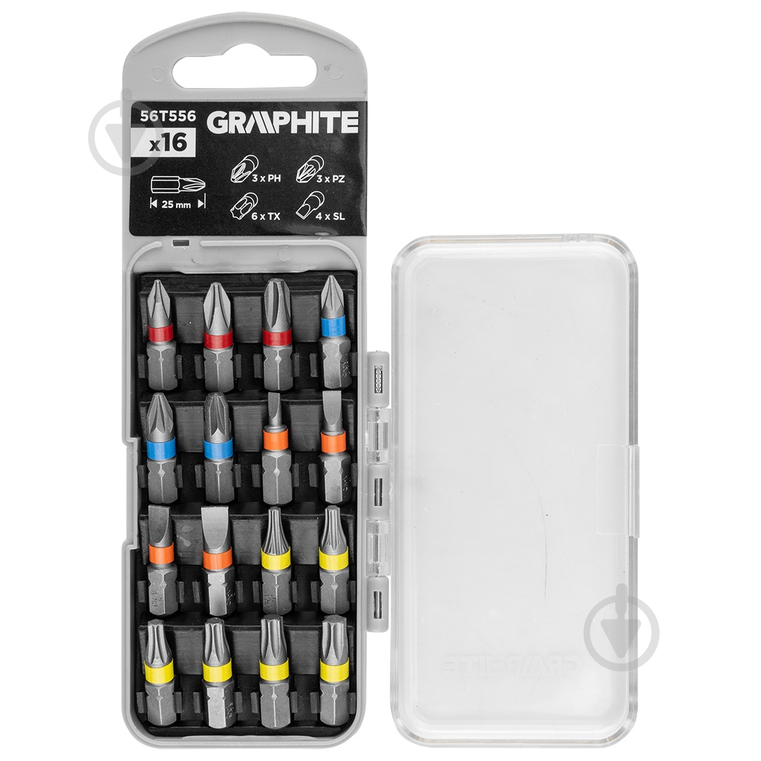 Набір біт GRAPHITE 16 шт. 56T556 - фото 1 Набір біт GRAPHITE 16 шт. 56T556 - фото 1