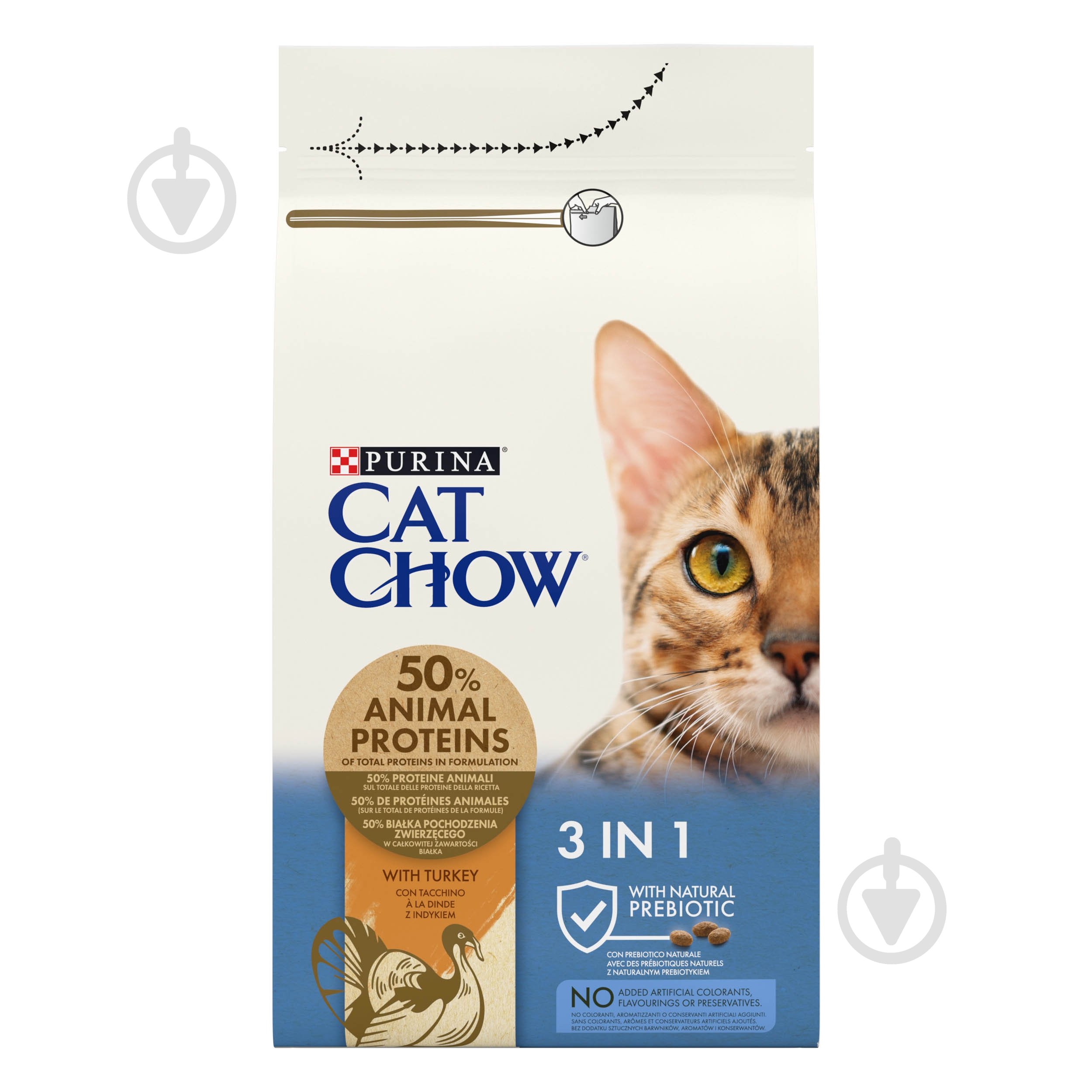 Корм сухой для котов Cat Chow by Purina Feline 3-in-1 с формулой тройного действия с индейкой 1,5 кг - фото 2
