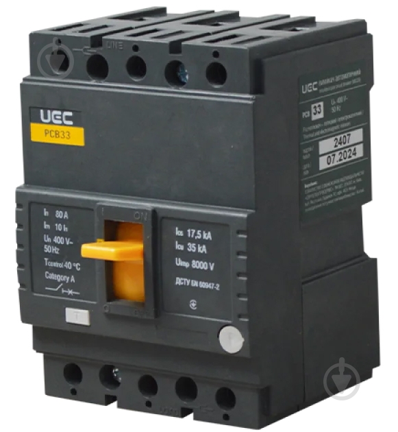 Автоматический выключатель UEC PCB33 3Р 80А 35кА MCCB-PCB-33-3-0080 - фото 1 Автоматический выключатель UEC PCB33 3Р 80А 35кА MCCB-PCB-33-3-0080 - фото 1