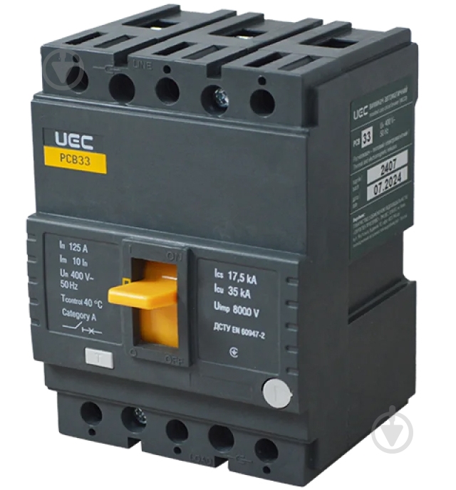 Автоматический выключатель UEC PCB33 3Р 125А 35кА MCCB-PCB-33-3-0125 - фото 1