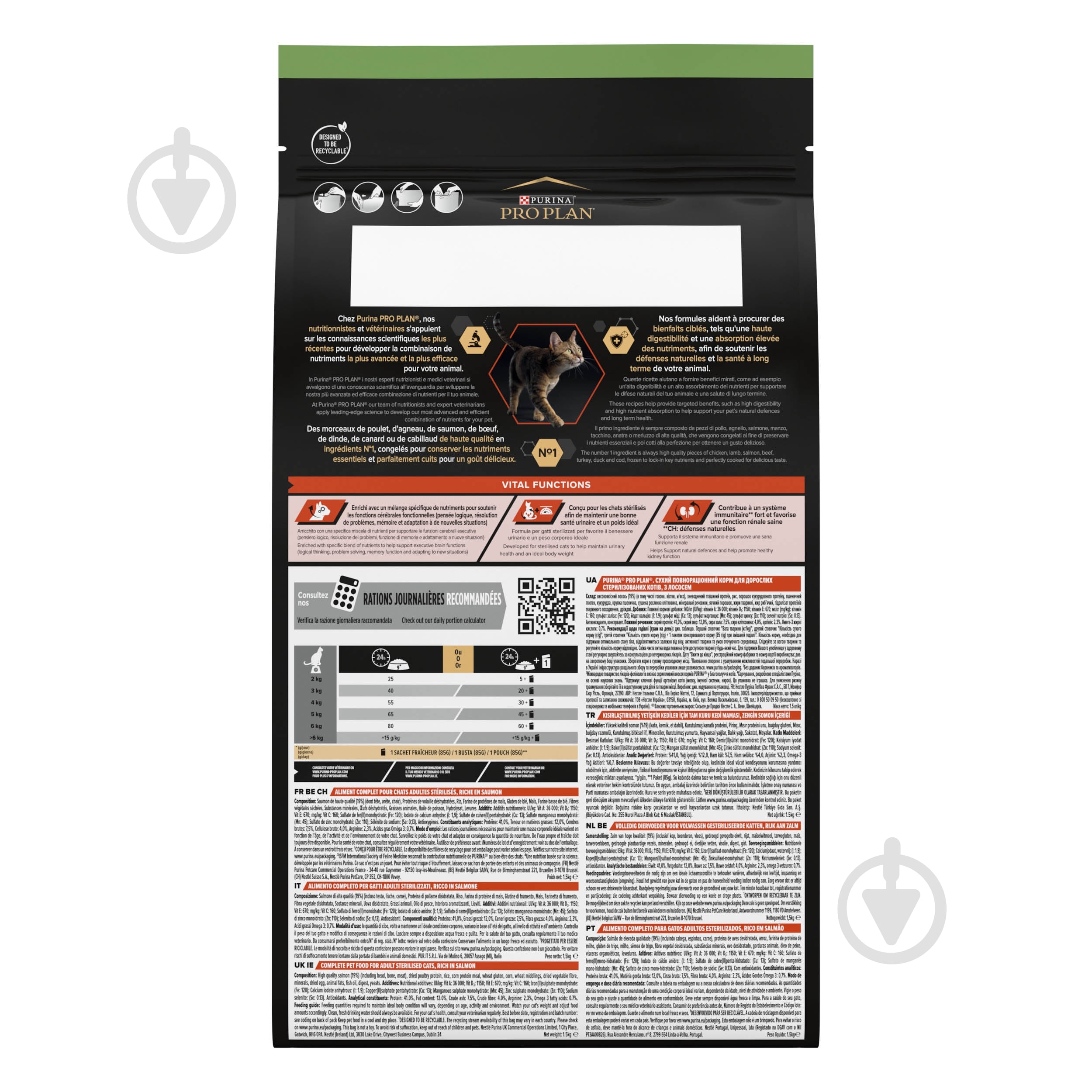 Корм сухой для котов ProPlan by Purina Sterilised Adult 1+ Vital Functions с лососем 1,5 кг - фото 3