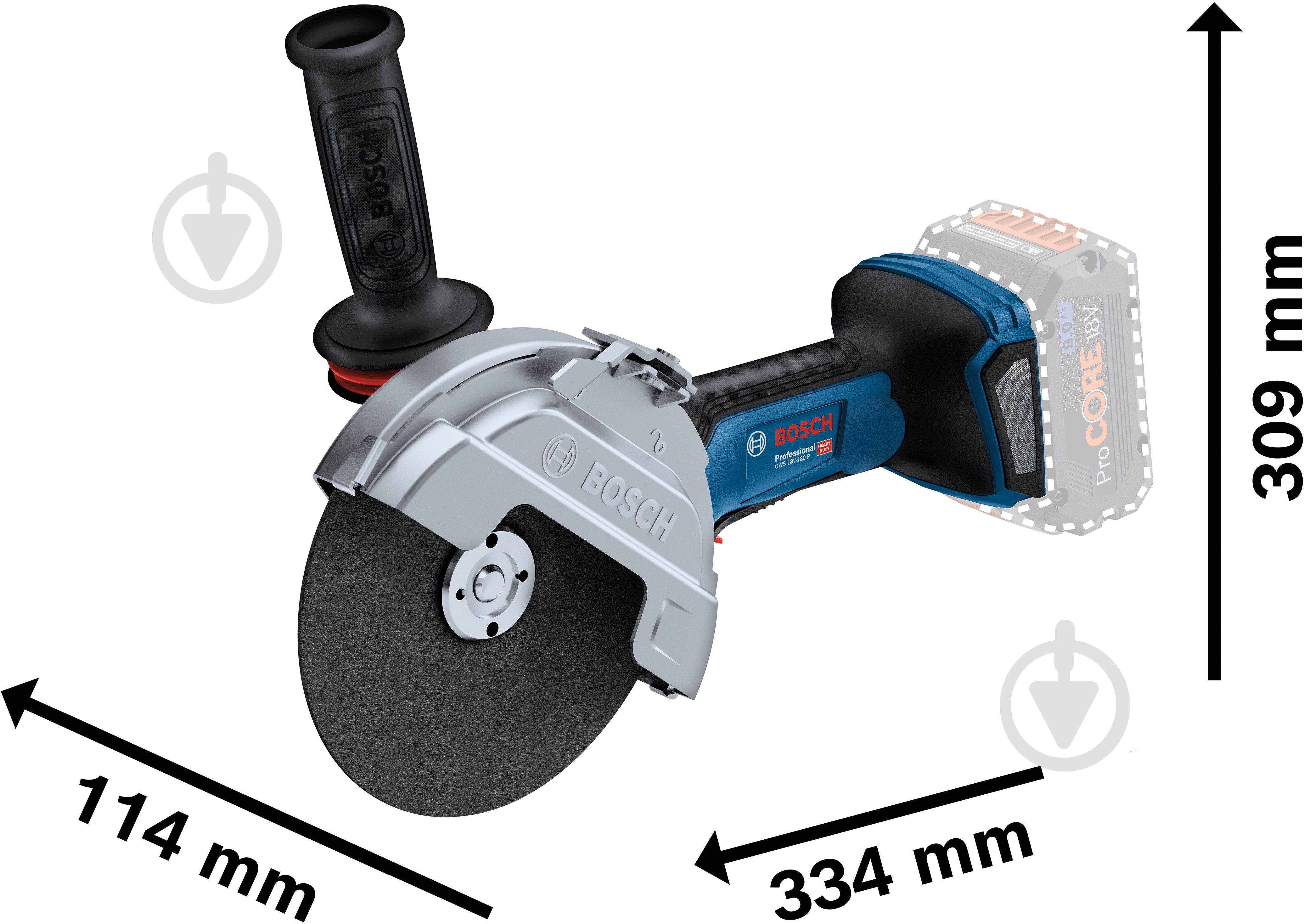 Болгарка (кутова шліфмашина) Bosch Professional GWS 18V-180 P (solo; C) 06019H6L01 - фото 2