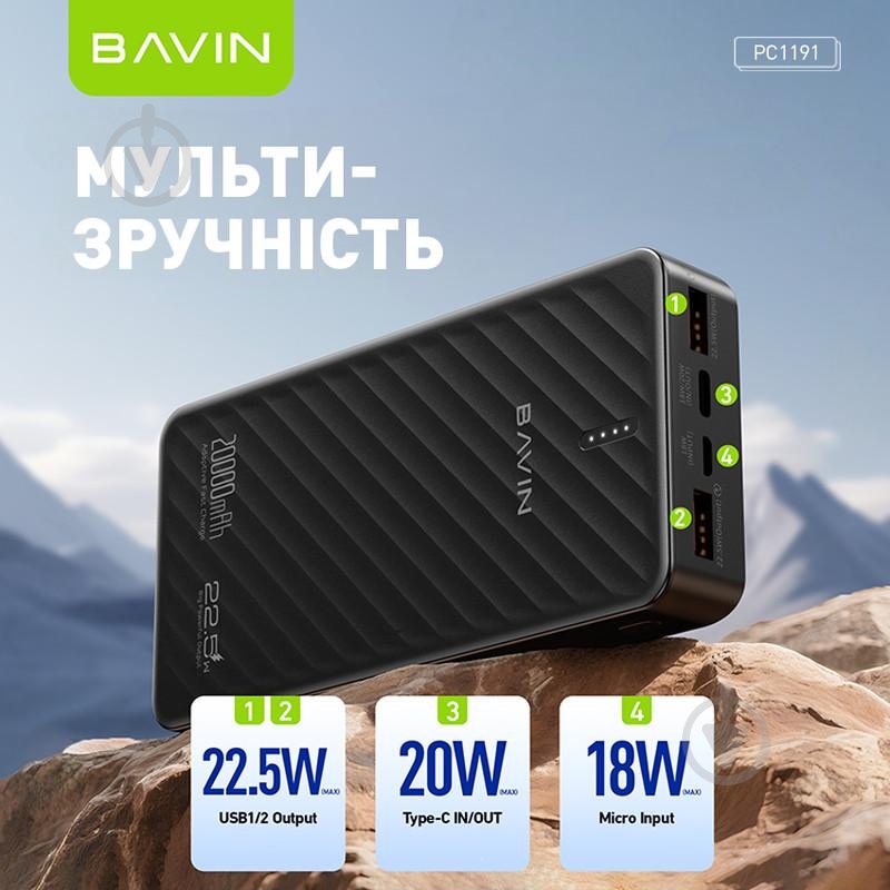 Повербанк BAVIN 20000 mAh black (Y-PC1191-BK) - фото 7