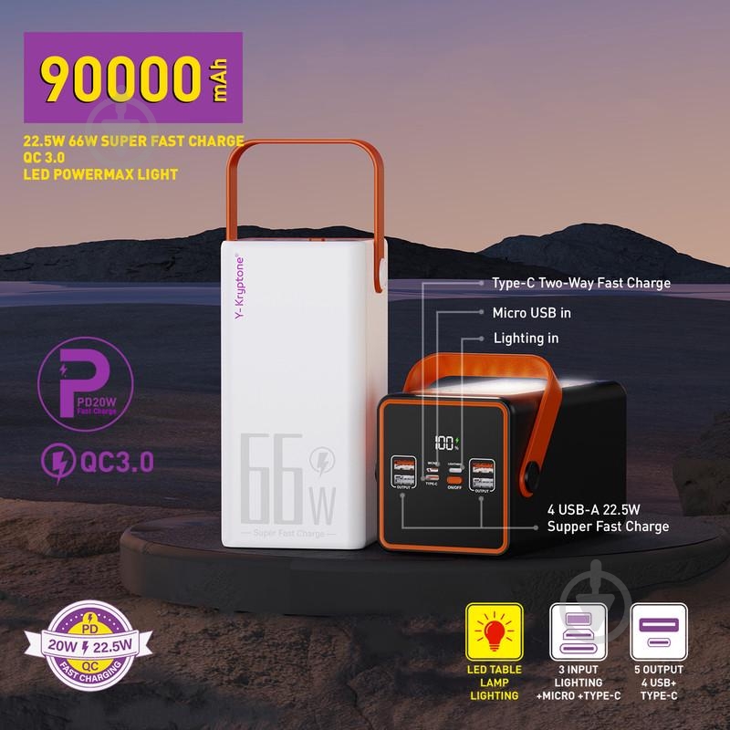 Повербанк Y-Kryptone 90000 mAh black (YK-GT92L-B) - фото 2