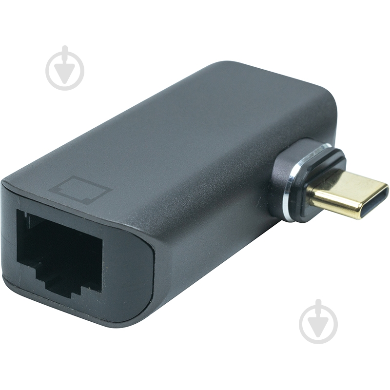 Адаптер PowerPlant USB Type-C - RJ-45, 100/1000Mb black (CA914296) - фото 1
