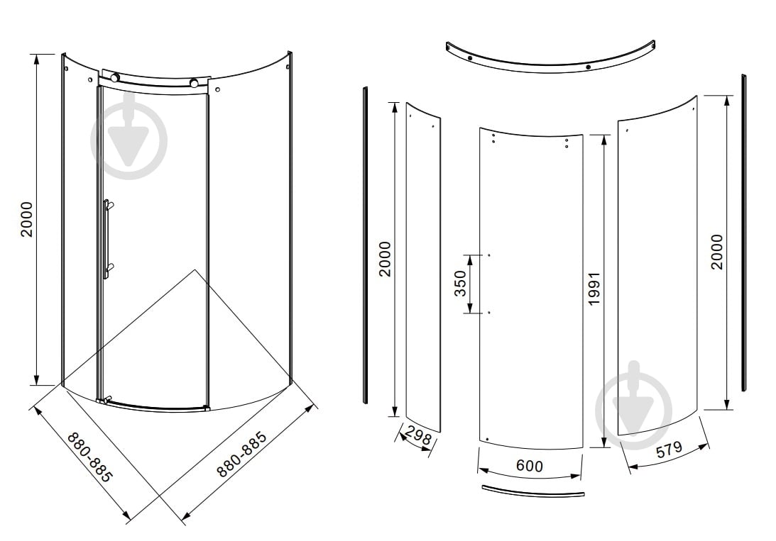 Душевое ограждение EGO полукруглое раздвижное LEX CHROME 90х90х200 см NKH4131 - фото 2 Душевое ограждение EGO полукруглое раздвижное LEX CHROME 90х90х200 см NKH4131 - фото 2