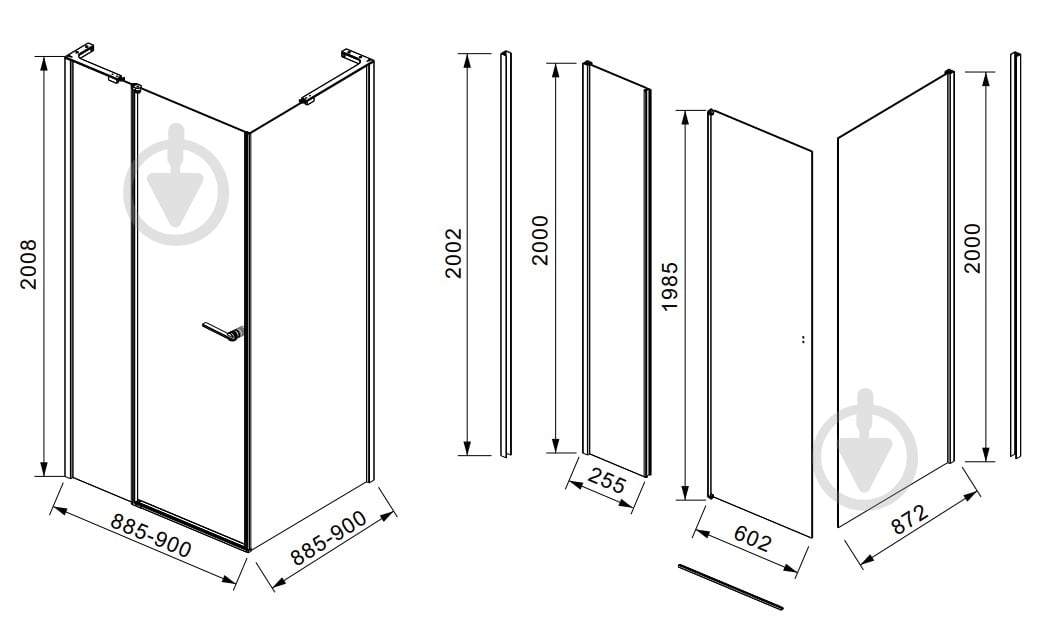 Душевое ограждение EGO квадратное распашное LEX CHROME 90х90х200 см - фото 2