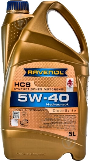 Моторна олива синтетична RAVENOL HCS 5W-40 5 л (RAV HCS SAE 5W40 5L) - фото 1 Моторна олива синтетична RAVENOL HCS 5W-40 5 л (RAV HCS SAE 5W40 5L) - фото 1