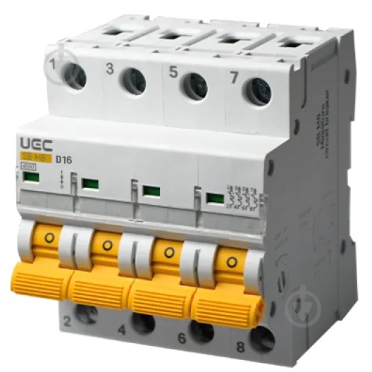 Автоматический выключатель UEC SB-M8 4P 16A D 4,5кA MCB45-4-016-D - фото 1