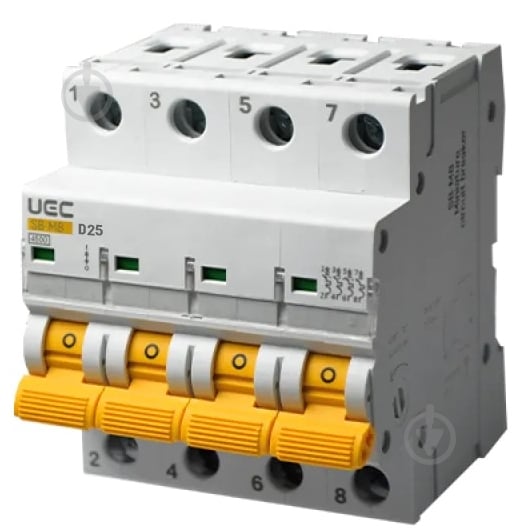 Автоматический выключатель UEC SB-M8 4P 25A D 4,5кA MCB45-4-025-D - фото 1