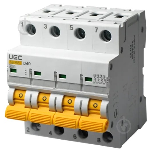 Автоматичний вимикач UEC SB-M8 4P 40A D 4,5кA MCB45-4-040-D - фото 1