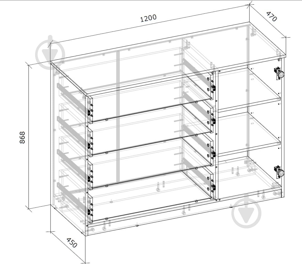 Комод Грейд ФЛЕКС корпус тип №1 1200x868x470 мм дуб артізан - фото 2