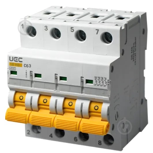 Автоматичний вимикач UEC SB-M8 4P 63A D 4,5кA MCB45-4-063-D - фото 1 Автоматичний вимикач UEC SB-M8 4P 63A D 4,5кA MCB45-4-063-D - фото 1