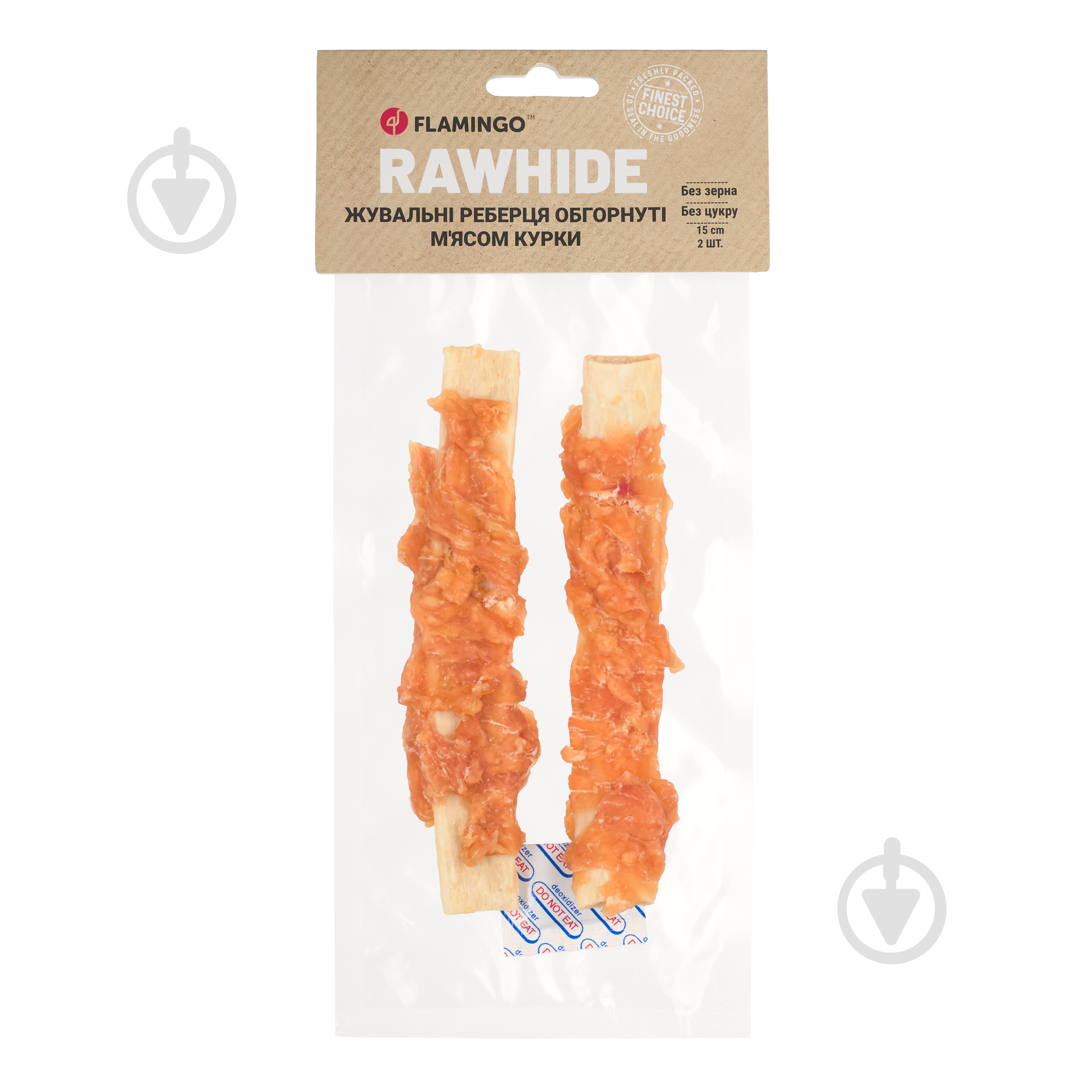Лакомство Flamingo жевательные ребрышки обернутые мясом курицы для собак 17 см 2 шт. - фото 1