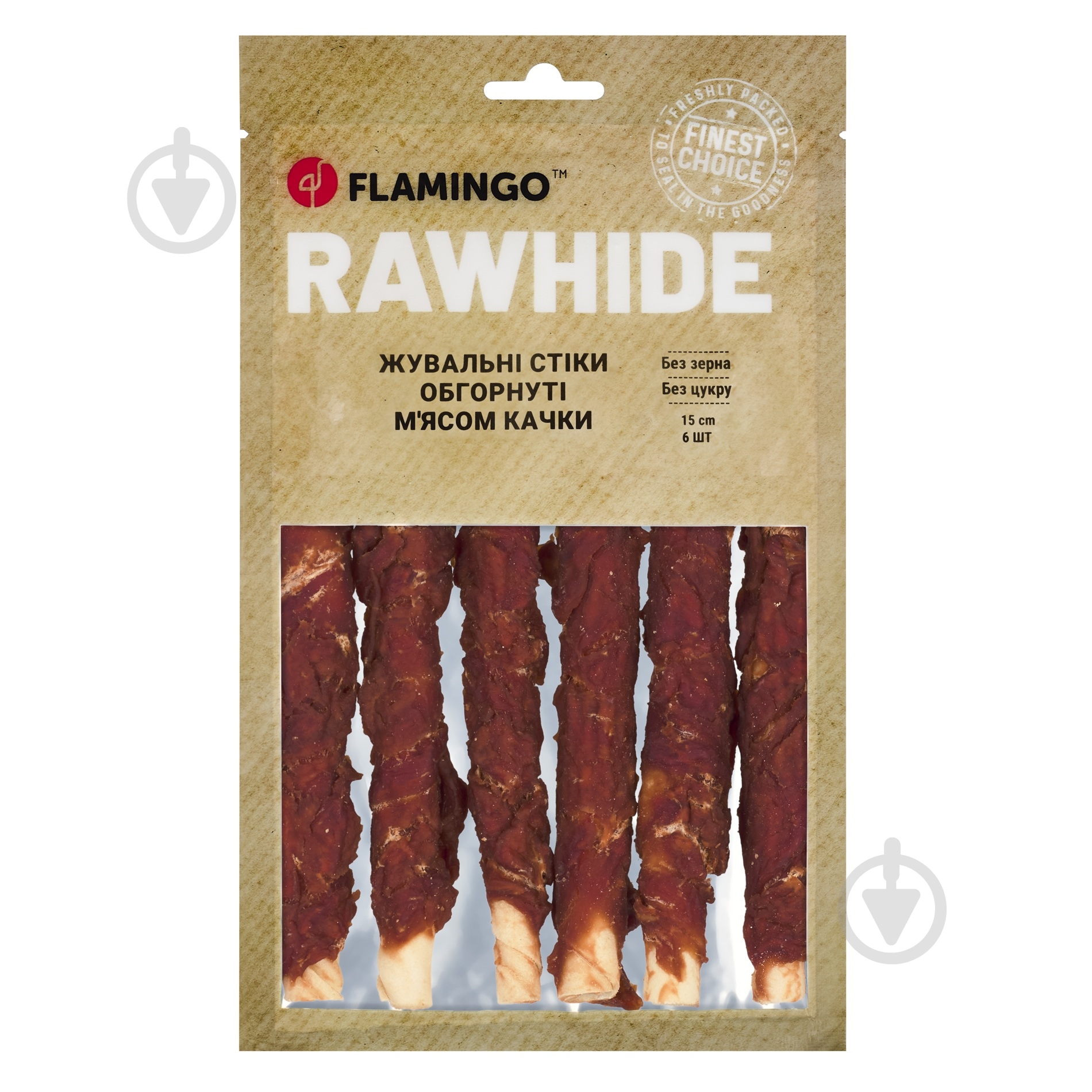 Ласощі жувальні стіки обгорнуті м'ясом качки для собак 15 см 6 шт. - фото 1