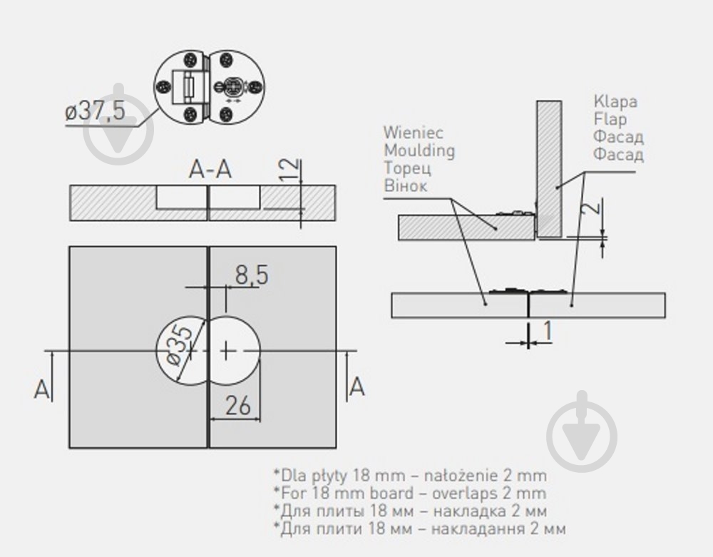 Петля накладная GTV 180° барная спеціальная bar hinge упаковка 100 комплектов PD-MD-ZB-01-KPL - фото 2