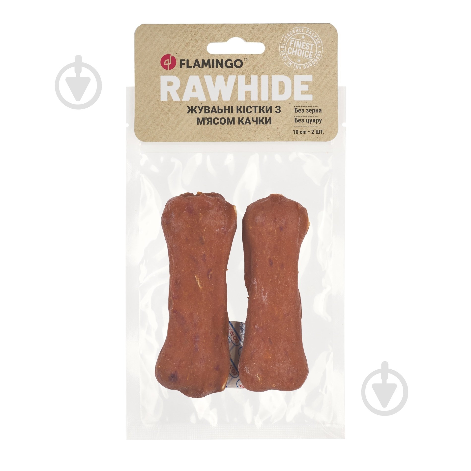 Ласощі Flamingo жувальні кістки обгорнуті м'ясом качки для собак 10 см 2 шт. - фото 1 Ласощі Flamingo жувальні кістки обгорнуті м'ясом качки для собак 10 см 2 шт. - фото 1