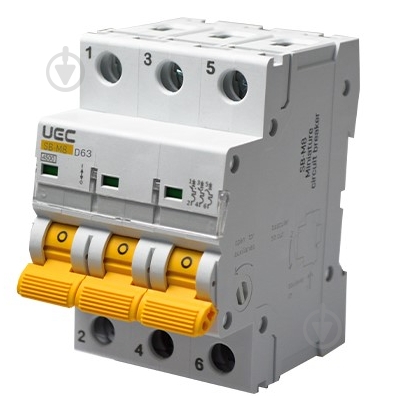 Автоматический выключатель UEC SB-M8 3P 63A D 4,5кA MCB45-3-063-D - фото 1 Автоматический выключатель UEC SB-M8 3P 63A D 4,5кA MCB45-3-063-D - фото 1