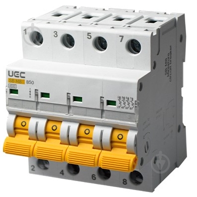 Автоматический выключатель UEC SB-M8 4P 50A B 4,5кA MCB45-4-050-B - фото 1
