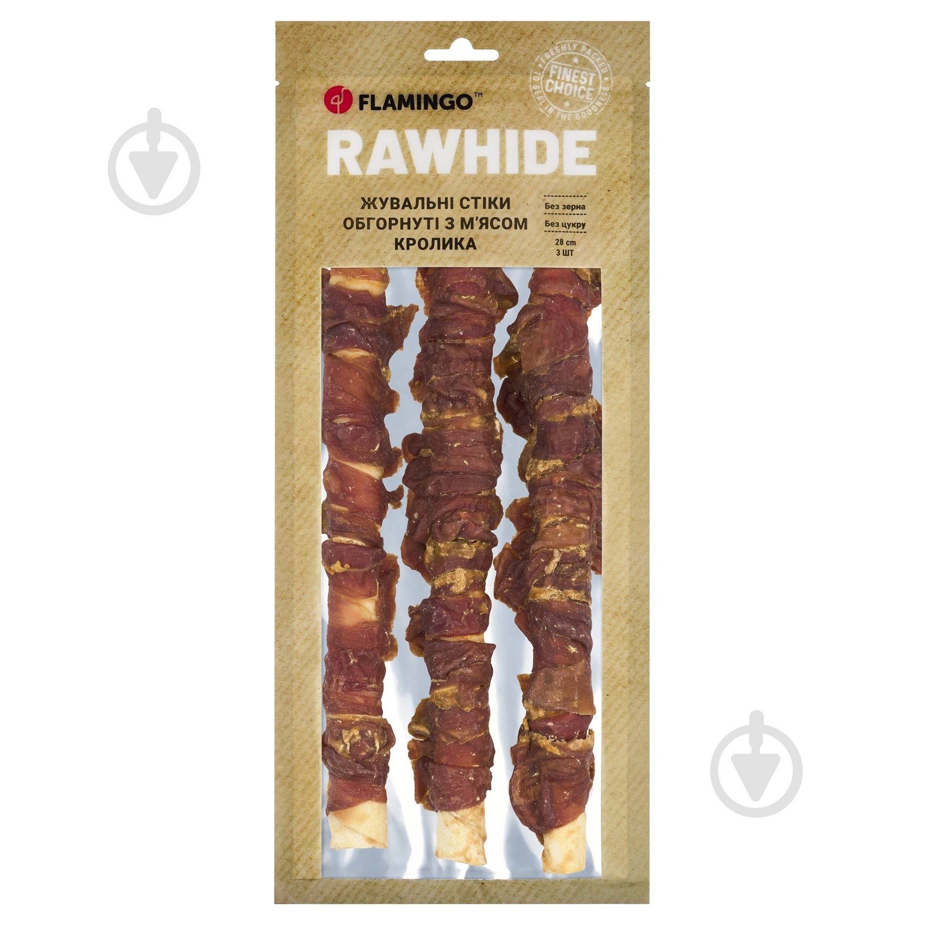 Ласощі Flamingo жувальні стіки обгорнуті м'ясом кролика для собак 28 см 3 шт. - фото 1 Ласощі Flamingo жувальні стіки обгорнуті м'ясом кролика для собак 28 см 3 шт. - фото 1