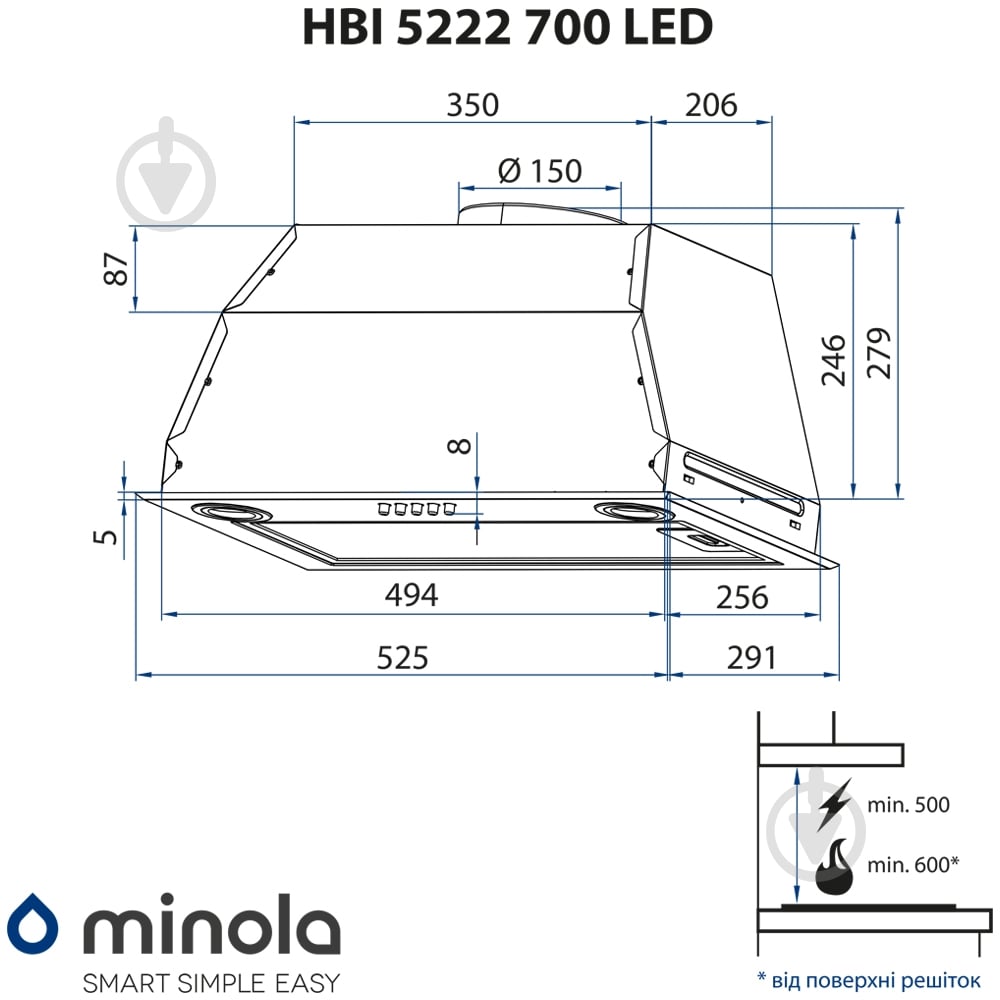Вытяжка Minola HBI 5222 BL 700 LED полновстраиваемая - фото 11