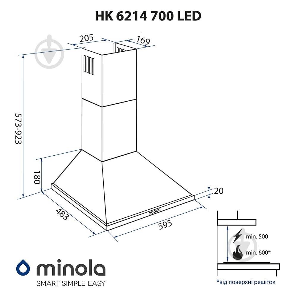 Витяжка Minola HK 6214 WH 700 LED - фото 15