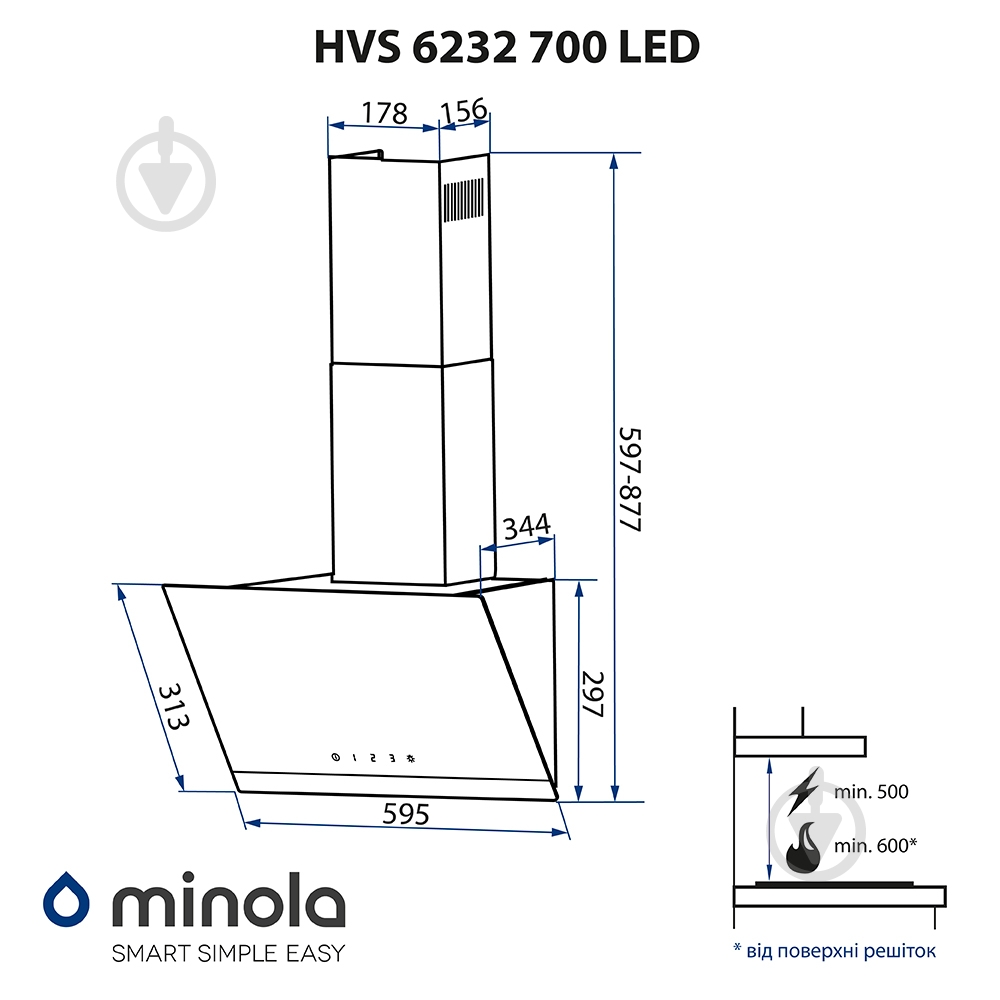 Витяжка Minola HVS 6232 WH/INOX 700 LED - фото 14