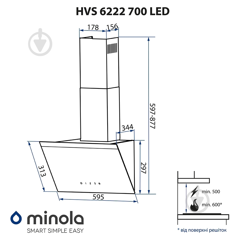 Витяжка Minola HVS 6222 BL/INOX 700 LED - фото 14 Витяжка Minola HVS 6222 BL/INOX 700 LED - фото 14
