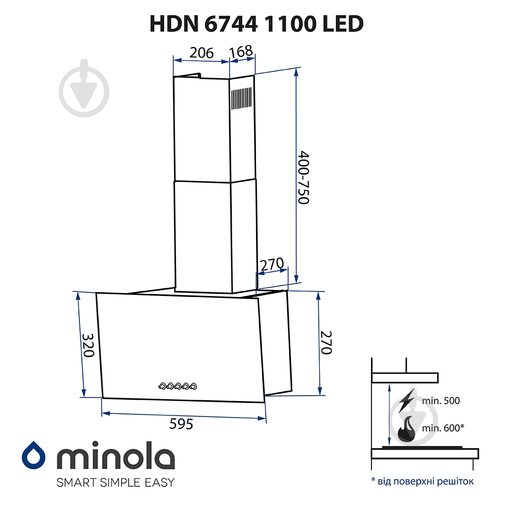 Витяжка Minola HDN 6744 BL 1100 LED - фото 13 Витяжка Minola HDN 6744 BL 1100 LED - фото 13