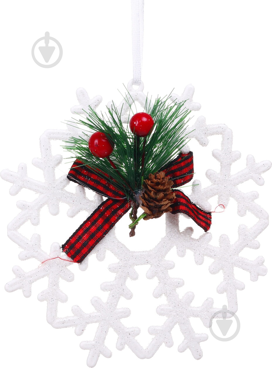 Ялинкова іграшка сніжинка з декором пластикова біла 12 см HFK8047 1 шт. - фото 1 Ялинкова іграшка сніжинка з декором пластикова біла 12 см HFK8047 1 шт. - фото 1