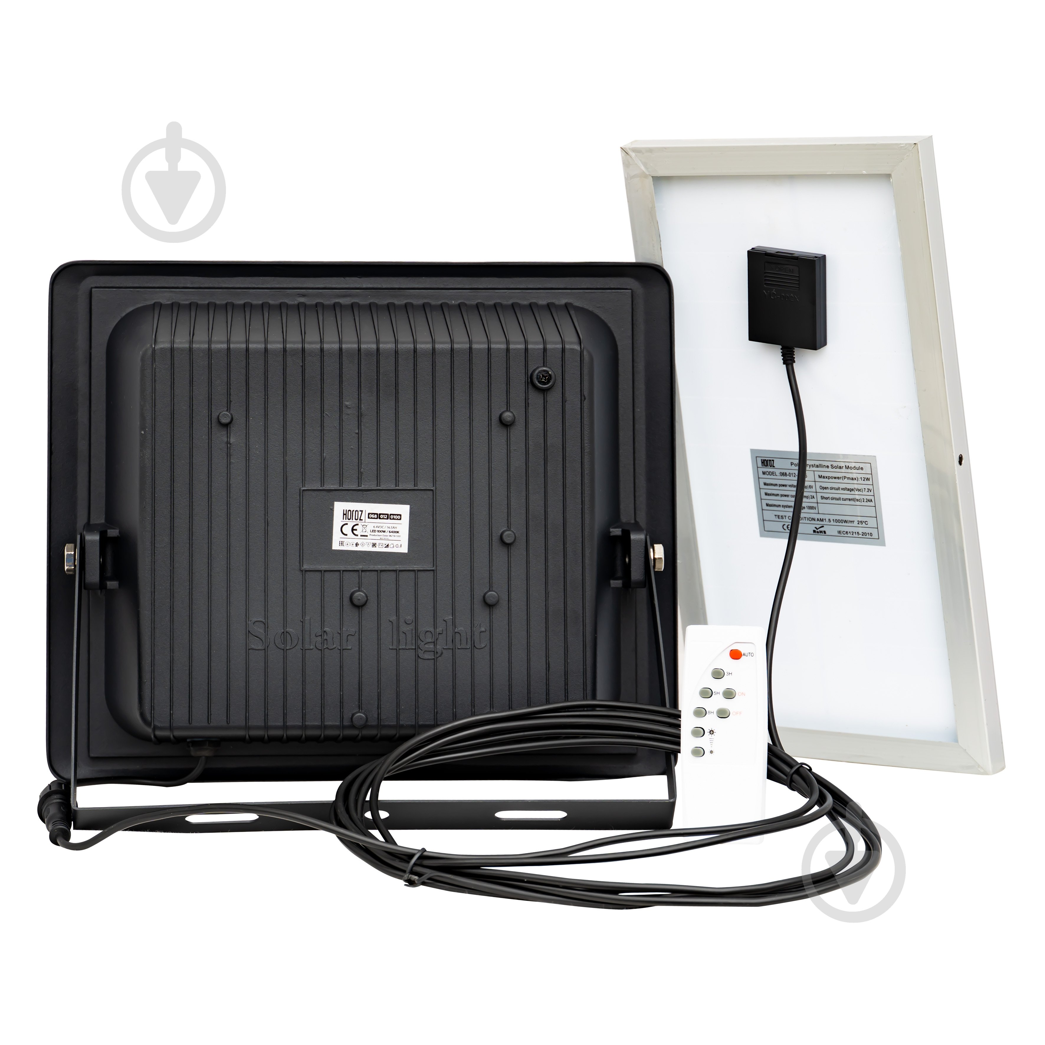 Прожектор на сонячній батареї HOROZ ELECTRIC TIGER-100 100 Вт IP65 чорний 068-012-0100-010 - фото 1
