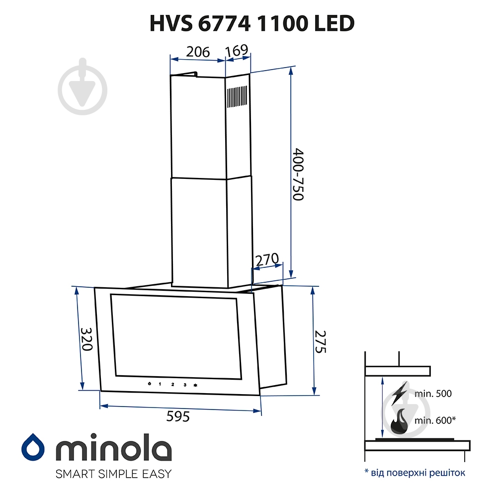 Вытяжка Minola HVS 6774 BL 1100 LED - фото 14