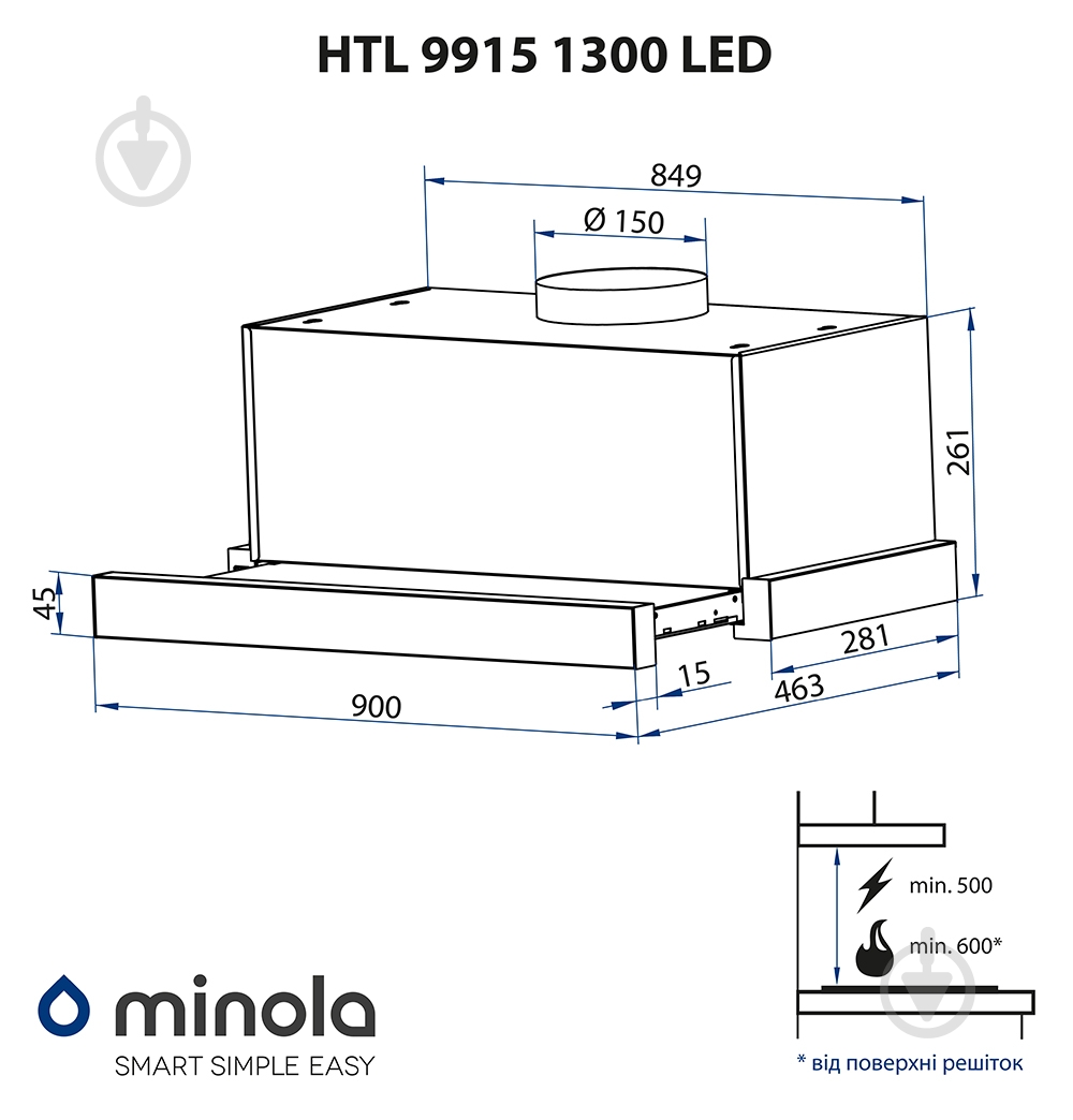 Вытяжка Minola HTL 9915 I 1300 LED телескопическая - фото 16 Вытяжка Minola HTL 9915 I 1300 LED телескопическая - фото 16
