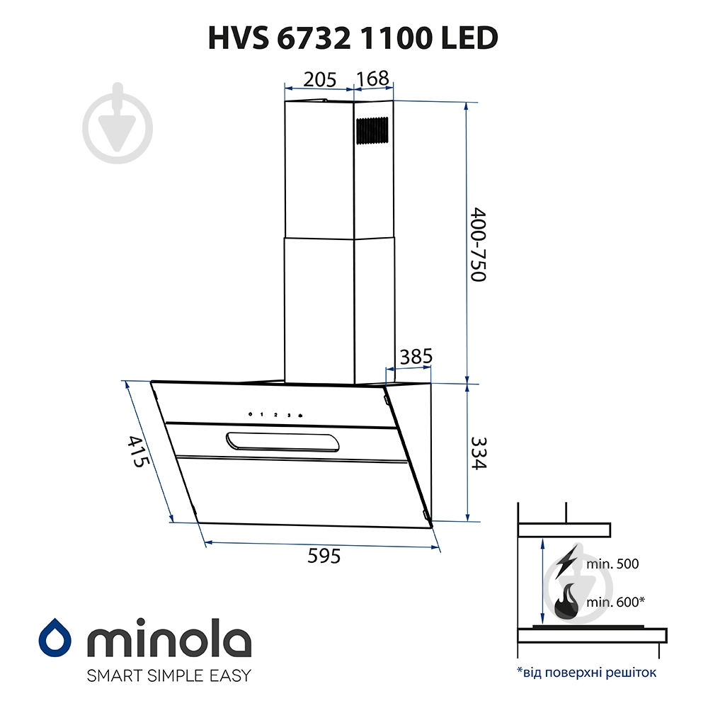 Вытяжка Minola HVS 6732 BL 1100 LED - фото 13