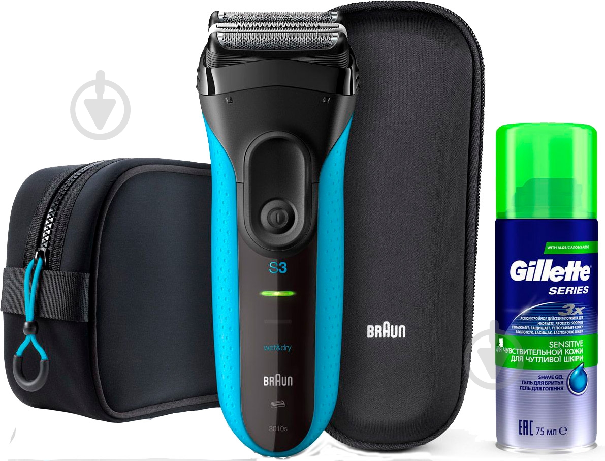 Електробритва Braun Series 3 3040TS Blue+Чехол+Гель - фото 1