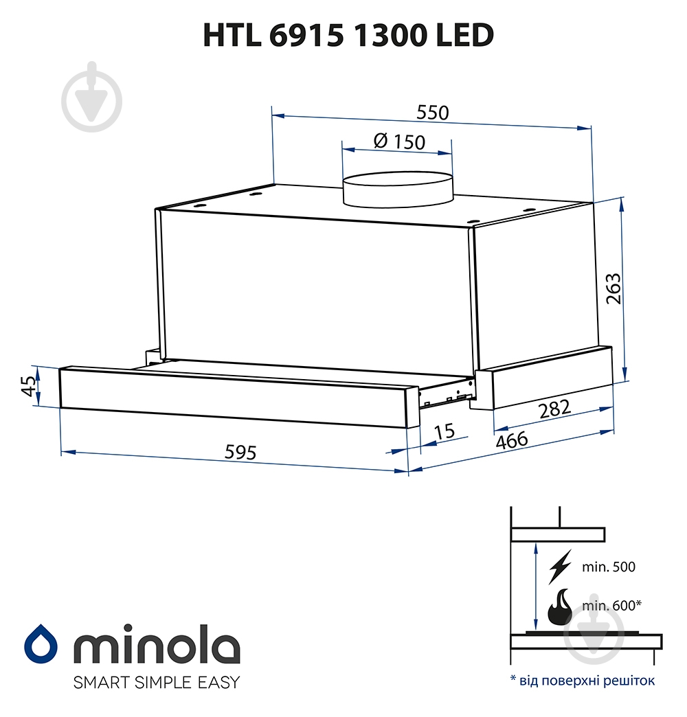 Вытяжка Minola HTL 6915 BL 1300 LED телескопическая - фото 18 Вытяжка Minola HTL 6915 BL 1300 LED телескопическая - фото 18