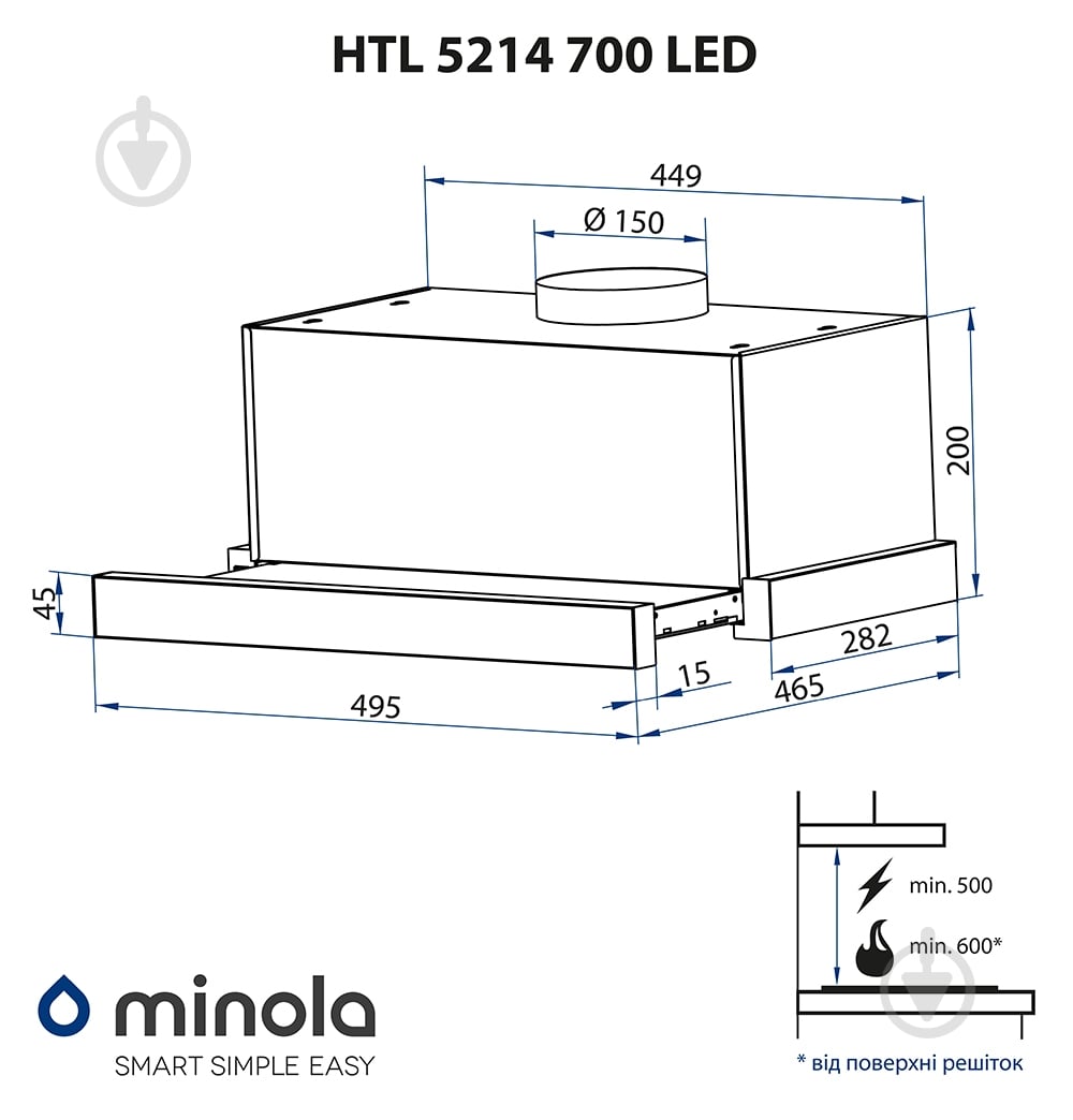 Вытяжка Minola HTL 5214 I 700 LED телескопическая - фото 14