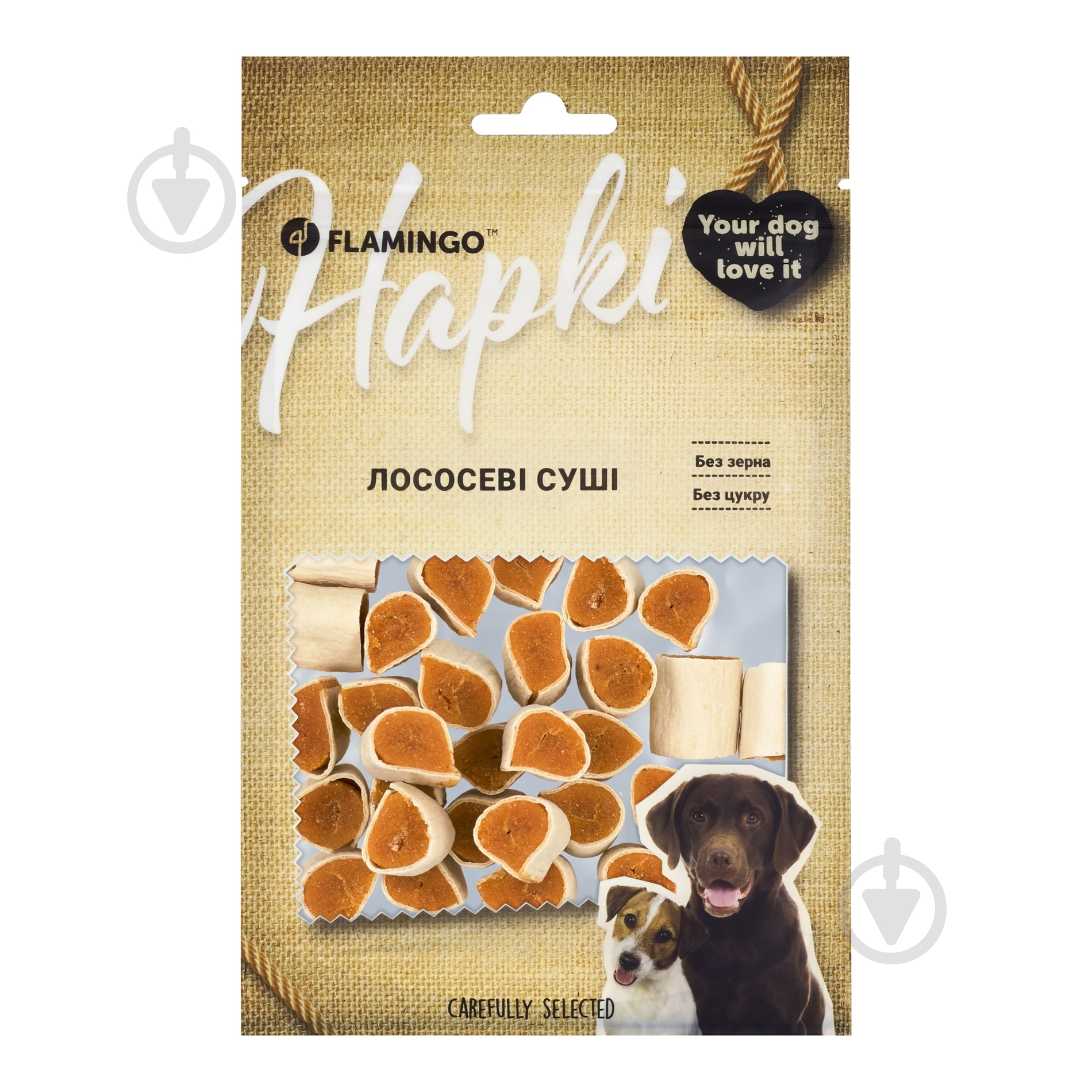 Ласощі Flamingo суші з м'ясом лосося для собак 75 г - фото 1 Ласощі Flamingo суші з м'ясом лосося для собак 75 г - фото 1
