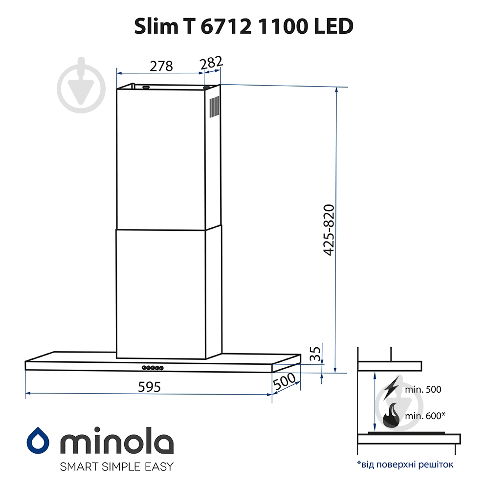 Вытяжка Minola Slim T 6712 BL 1100 LED - фото 14