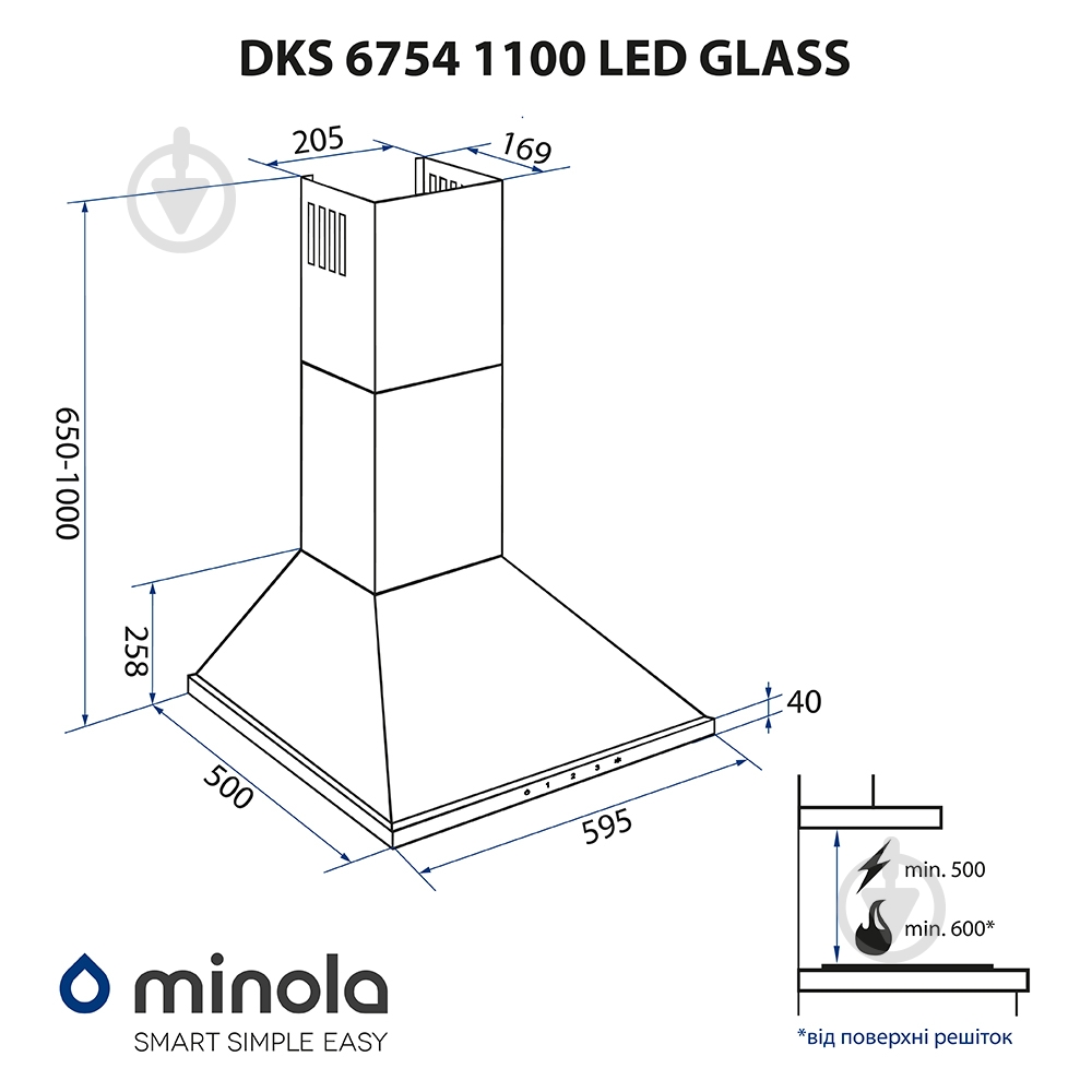 Вытяжка Minola DKS 6754 I/BL 1100 LED GLASS - фото 15