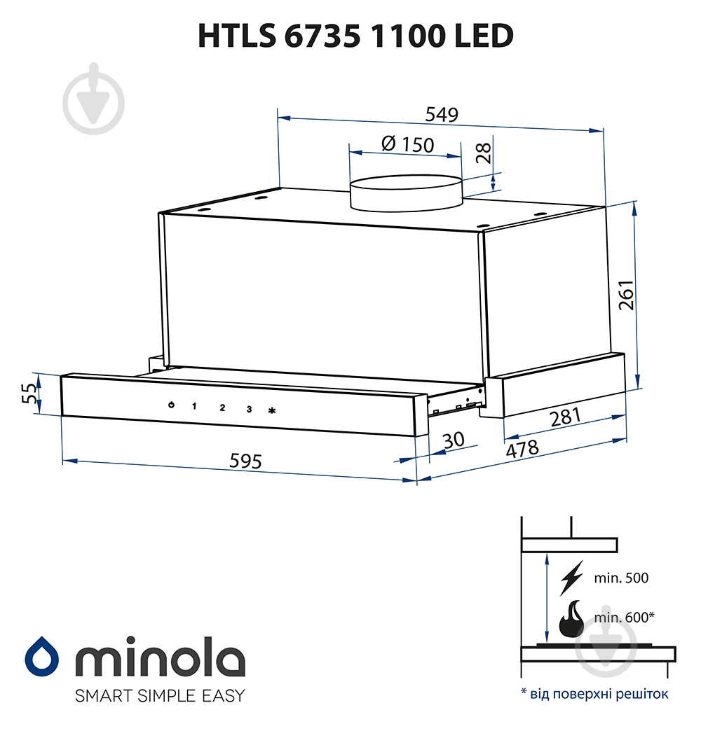 Вытяжка Minola HTLS 6735 WH 1100 LED телескопическая - фото 14 Вытяжка Minola HTLS 6735 WH 1100 LED телескопическая - фото 14