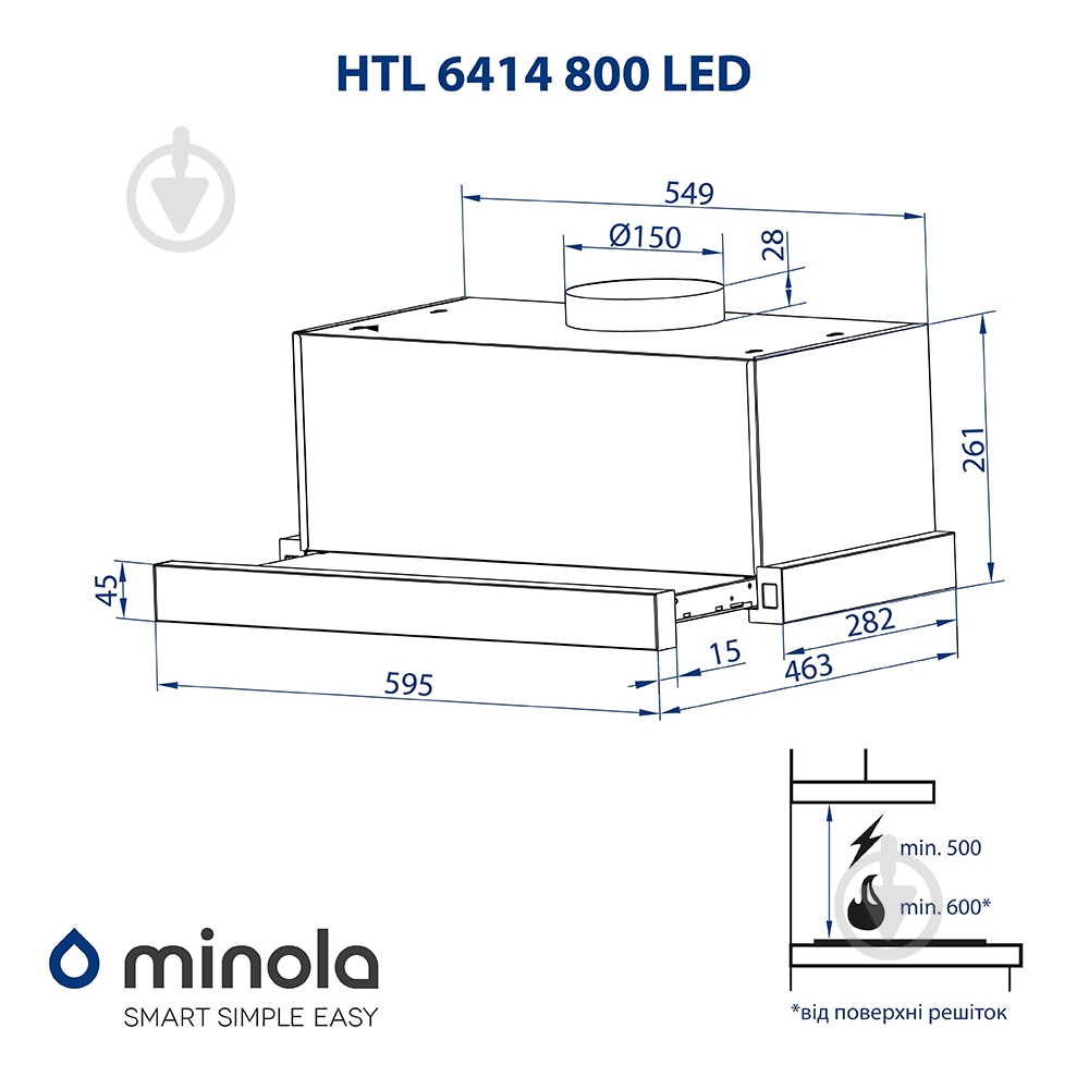 Вытяжка Minola HTL 6414 WH 800 LED телескопическая - фото 14 Вытяжка Minola HTL 6414 WH 800 LED телескопическая - фото 14