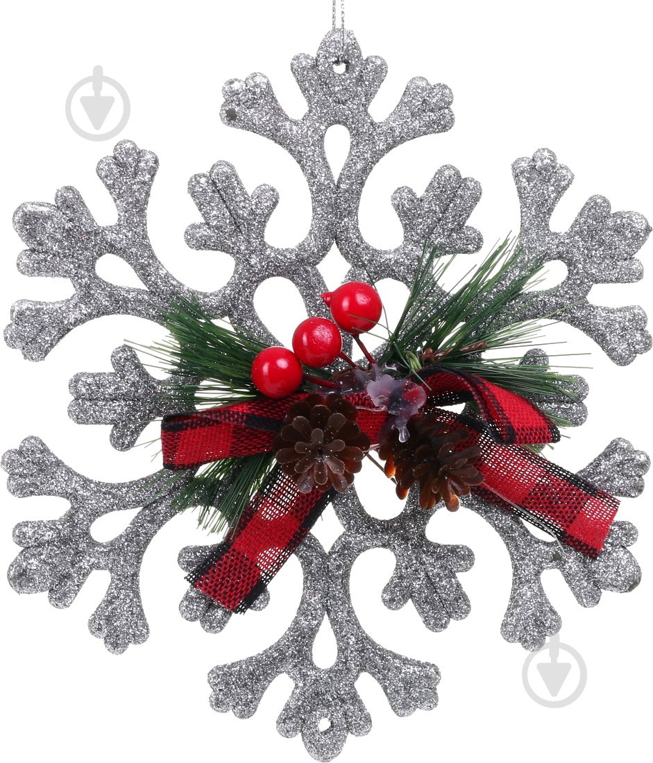 Ялинкова іграшка Сніжинка з декором срібна 15 см E2127S 1 шт. - фото 1 Ялинкова іграшка Сніжинка з декором срібна 15 см E2127S 1 шт. - фото 1