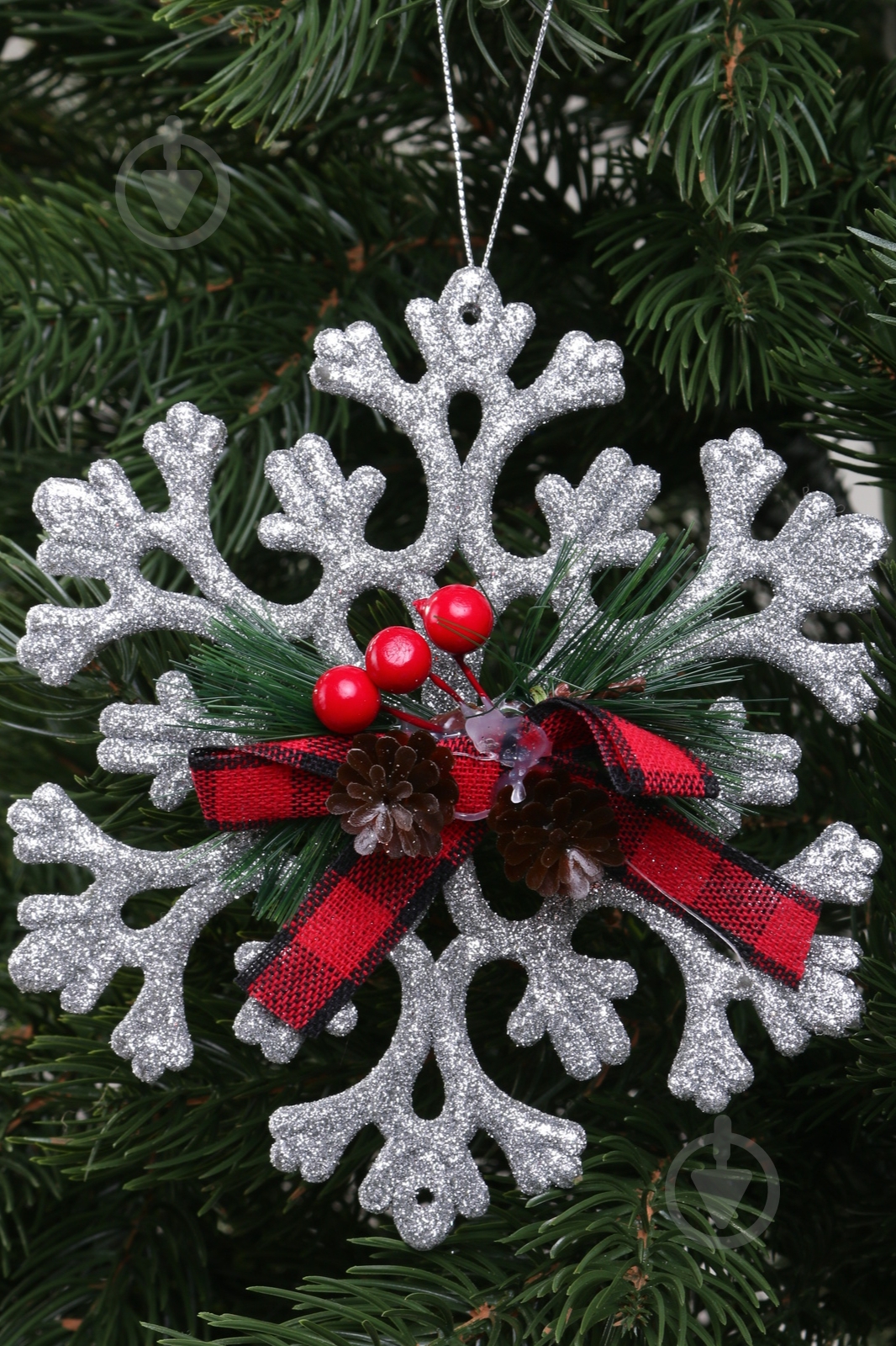 Ялинкова іграшка Сніжинка з декором срібна 15 см E2127S 1 шт. - фото 2 Ялинкова іграшка Сніжинка з декором срібна 15 см E2127S 1 шт. - фото 2