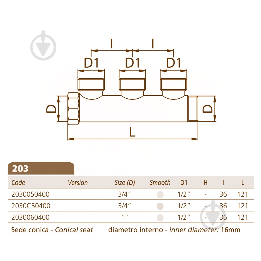 Колектор Bianchi Ø3/4 х 3 х 1/2 ЗР латунь I=36 мм - фото 2 Колектор Bianchi Ø3/4 х 3 х 1/2 ЗР латунь I=36 мм - фото 2