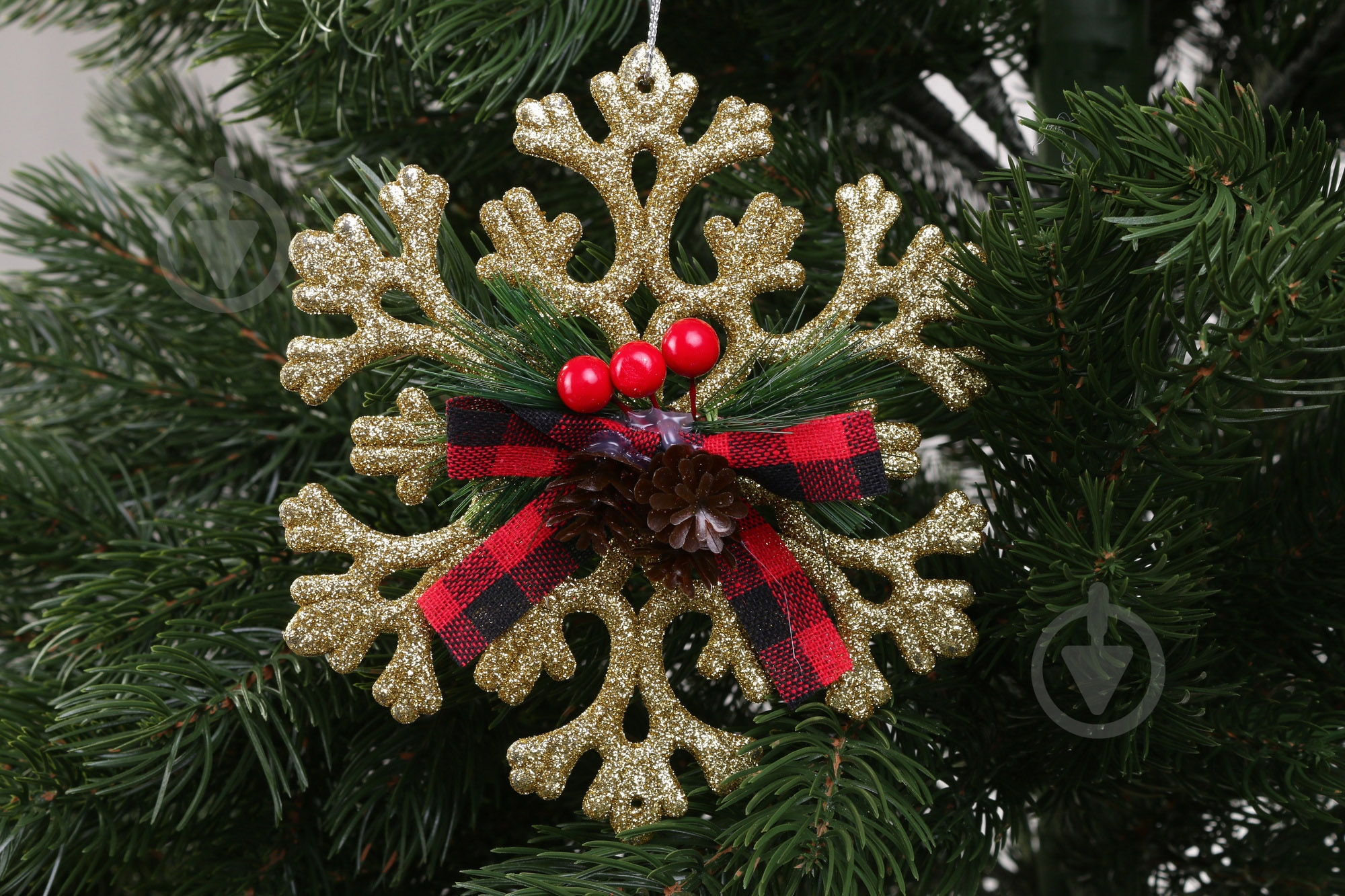 Ялинкова іграшка Сніжинка з декором 15 см E2127G 1 шт. - фото 2 Ялинкова іграшка Сніжинка з декором 15 см E2127G 1 шт. - фото 2